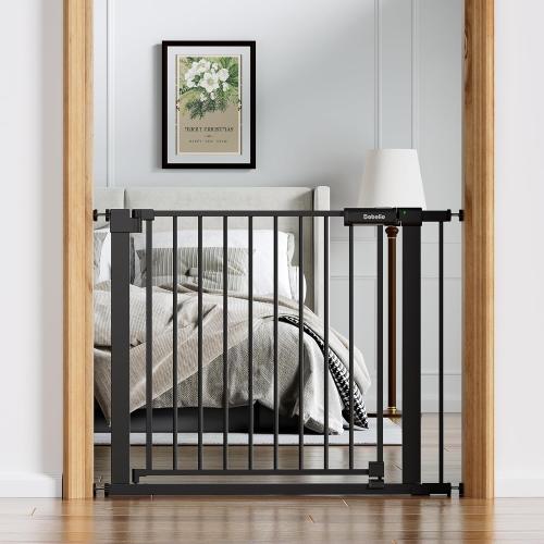Babelio Baby Gate for Doorways and Stairs, 36-41 Pet Gate with Wide Walk Thru Door and Lock Indicator, No Drill Pressure Mounted Safety Gate with Double Lock and Self-Closing, Black