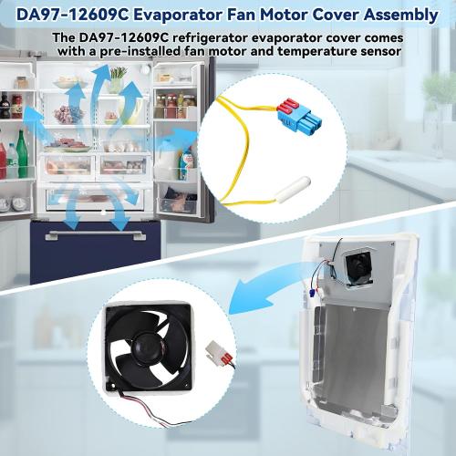 Upgraded DA97-12609C Refrigerator Fresh Food Evaporator Cover Compatible with Samsung DA97-12609A Evaporator Fan Motor Cover Assembly, Replace AP5651826 PS5575384 Refrigerator Evaporator Cover