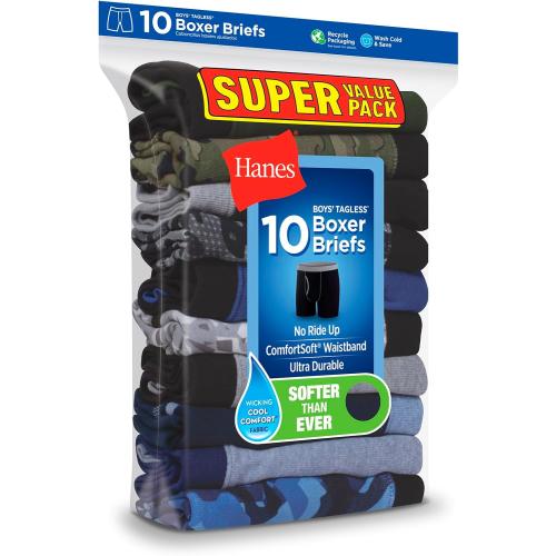 Size L Hanes boys Hanes Boys' and Toddler Underwear, Comfort Flex Wb Boxer Briefs, 10-pack