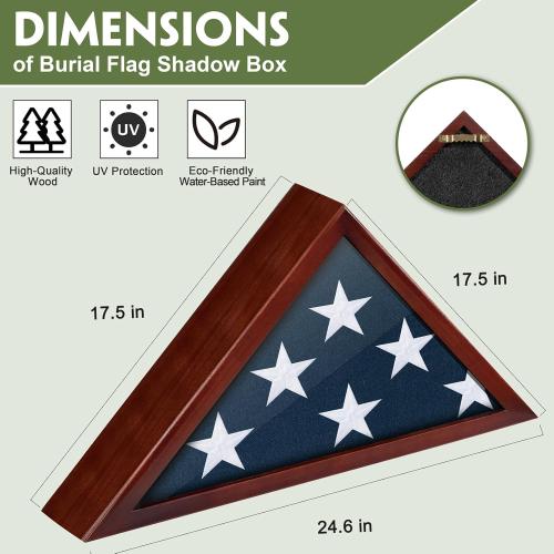 Flag Case for Burial Flag, 5' x 9.5' Funeral Flag Display Case Red Wood Memorial Flag Shadow Box for Military Veterans with Acrylic Covered and Wall Mounted