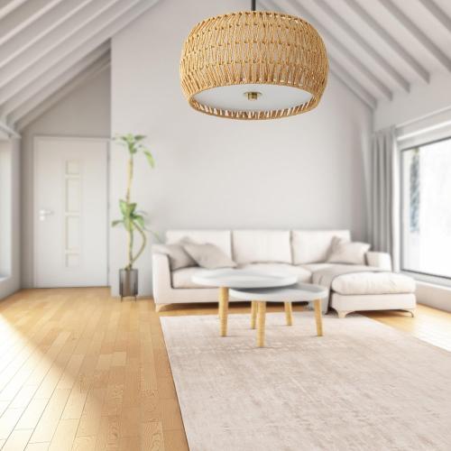 Rattan Pendant Light Kitchen Island,12.8 Hand-woven Modern Semi Flush Mount Ceiling Light Fixture,Boho Woven Lamp Shade Chandelier,Adjustable Farmhouse Hanging Light for Bedroom Bar Hallway