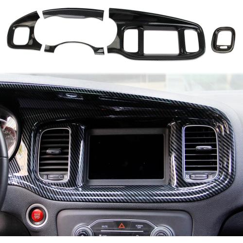 crosselec Carbon Fiber Center Consoles Dashboard Instrument Gauge Cluster Dash Air Vent Panel Kit Cover Trim Garnish Bezel for for Dodge Charger 2015-2023 (Black Carbon Fiber)