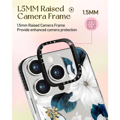 Case for iPhone 16 Pro Case Compatible with Magsafe Ring Holder Stand - for Women Blue Flower Design TPU Phone Cover for Girls Girly Funny Fashion