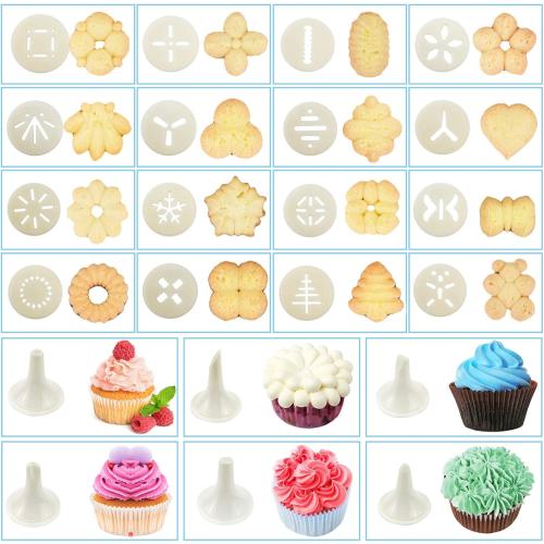 45PCS Cookies Press Gun Kit Set,DIY Cookie Maker With 16Cookie Discs,Icing Tips,Cleaning Brushes,EVA Piping Bags,Cookies Decorating Kit Baking Tool For Biscuit Making,Cakes Decorating For Any Holidays