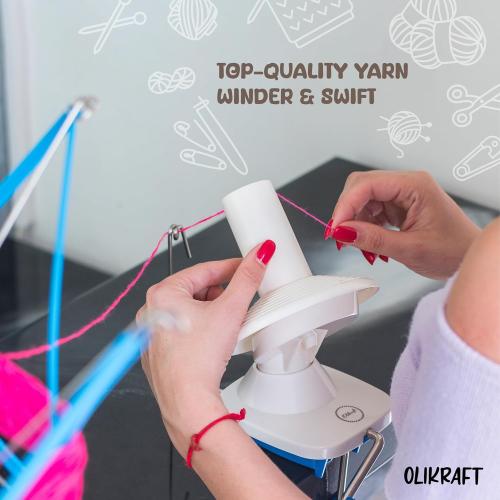Olikraft Crochet Yarn Winder for Crocheting and Umbrella Swift (with Skein Holder) Set - Yarn Spinner for Crocheting, Cake Ball Winder, Roller, Baller, Spooler