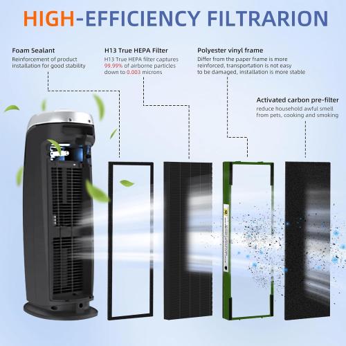 FLT4825VO HEPA Toxin Absorber Filter B Replacement Compatible with G-Guardian Air Purifiers AC4825 AC4825E AC4825W AC4300 AC4800 AC4900 AC4850,4 H13 True HEPA Filters 8 Carbon Pre-Filters