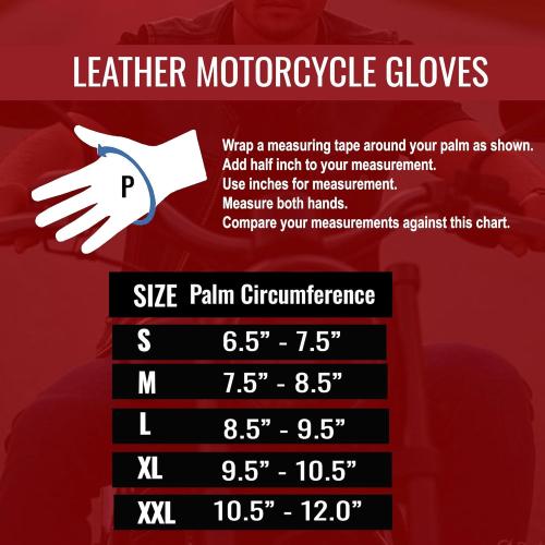 Size Large Black Jackets 4 Bikes Men's Motorcycle Leather Gloves - Cruiser Protective Premium Gloves with Gel Padding, Knuckle & Palm Protection for Street Riding Black L