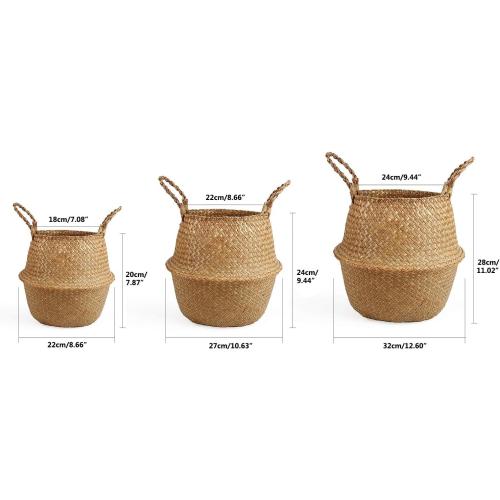 Woven Seagrass Belly Basket for Storage Plant Pot and Laundry, Picnic and Grocery Basket (Medium, Original)