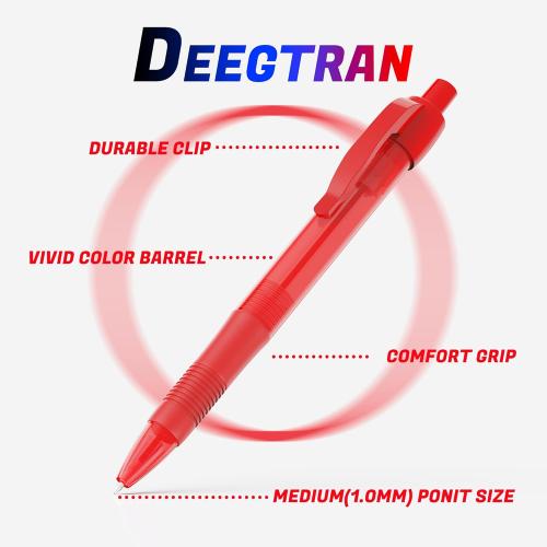 deegtran Pens Bulk, 30 Pack No Bleed Red Ink Click Pens with Soft Grip, Wholesale Retractable Ballpoint Pens for Office School, Medium Point Smooth 1.0MM