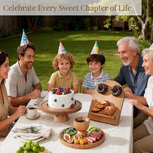 Emojoy Bamboo Cake Stand with Lid, 11in Round Cake Stand with Dome, Versatile Dessert Table Display Set, Cake Display Stand with Acrylic Dome, Charcuterie Boards for Birthday, Party