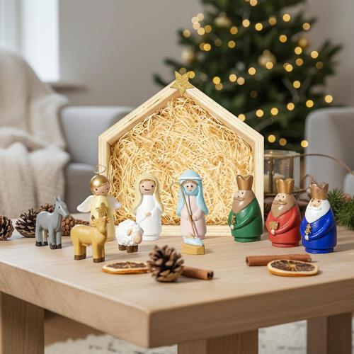 DN DECONATION Nativity Figurines Set, 11Pcs Resin Holy Family Scene - Colorful Mini Christmas Nativity Decor for Christmas Indoor Tabletop, Shelf, and Home Holiday Display
