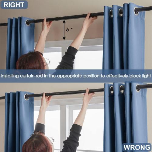 Rutterllow 52x45 inch Double Layer Short Full Shading Blackout-Curtains for Living Room, Silver Grommet Solid Portable Privacy Window Treatment Drapes for Bedroom (Stone Blue, 2 Panels)
