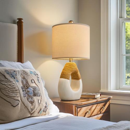 OYEARS 19'' Small Boho Table Lamps for Bedroom Set of 2, Farmhouse Rattan Bedroom Lamps for Living Room Rustic Home Decor, Nightstand Bedside Lamps for Sofa Table Entry Way, Suitable for Small Places