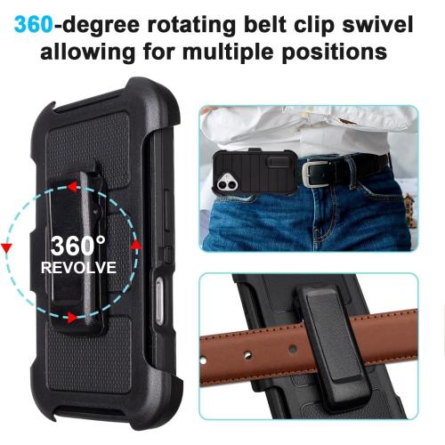 Black for iPhone 16 Case with Belt Clip Holster, Heavy Duty Rugged Military Grade Shockproof Cases for iPhone 16 Case Protective Cover with Kickstand 6.1 Inch