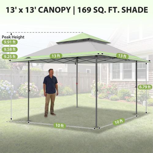 EAGLE PEAK 13x13 Pop Up Canopy Tent, Auto Extended Eaves, Gray | Easy Setup, Heavy Duty Outdoor Canopy Tent, Pop Up Gazebo for Backyard, Patio, Camping & Parties, Wheeled Carry Bag, UPF 50