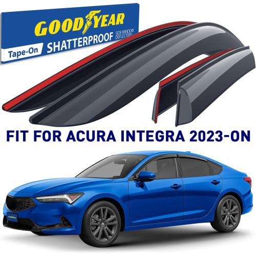 Goodyear Shatterproof Window Deflectors for Acura Integra 2023-2026 Hatchback, Tape-on Rain Guards, Window Visors, Vent Deflector Visor, Car Accessories, 4 pcs. - GY008402