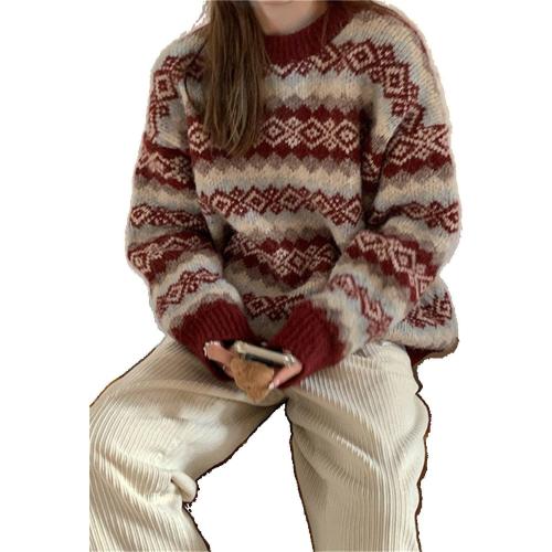 One size ..Xingfenly Autumn Winter Sweaters Women Thicken Knitwear Oversized Sweater Striped Top Female