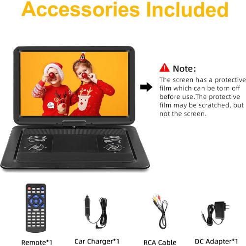 19.6 Portable DVD Player with 17.1 Large HD Screen, 5 Hours Rechargeable Battery, DVD Player Portable with Car Charger, Support USB/SD Card/Sync TV and Multiple Disc Formats, High Volume Speaker