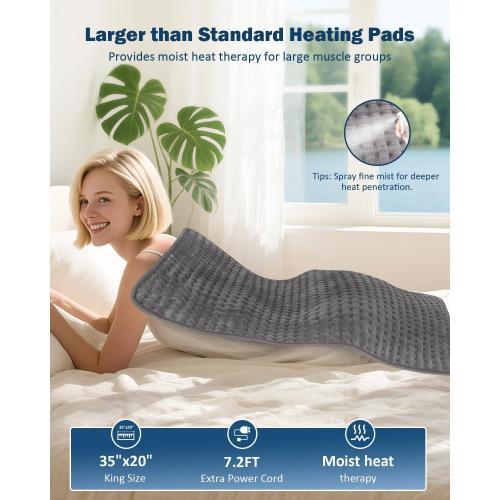 Extra Large Heating Pad for Back Pain Relief, 35x20 Electric Heat Pads for Period Cramps & Body Shoulder, 9 Heat Settings, Auto-Off, Machine Washable, Dry Moist Heat, Gifts for Women Men, Gray