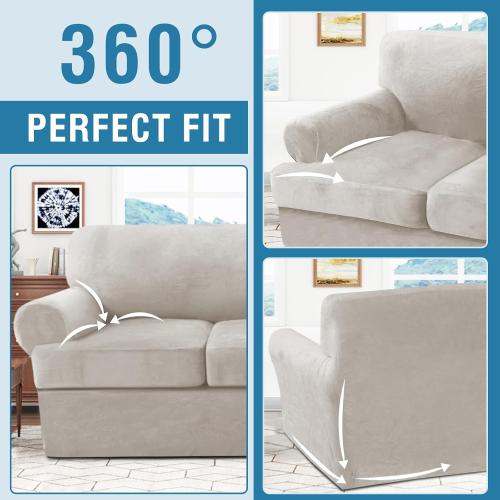 Color Grey H.VERSAILTEX Sofa Cover 2 Piece T Cushion Armchair Slipcovers Thick Velvet Couch Cover Stretch T Cushion Sofa Covers for 1 Cushion Couch with 1 Individual T Cushion Covers Washable, Oatmeal
