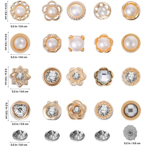 Tofficu 40Pcs No Sew Shirt Brooch Buttons Safety Pins Decorative Button Covers for Women Clothes Dresses Coats Alloy Pearl Anti-Exposed Button Replacements