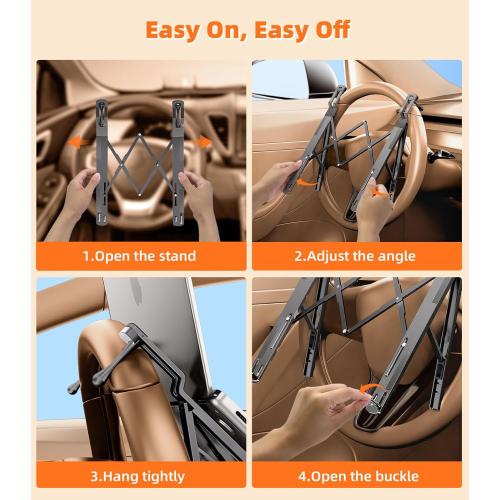 Car Laptop Mount Steering Wheel Tray Holder, Height Adjustable Car Desk for Laptop Computer Tablet, Foldable Portable Lap Laptop Stand for Car Vehicle Workstation Accessories Truck SUV Tesla