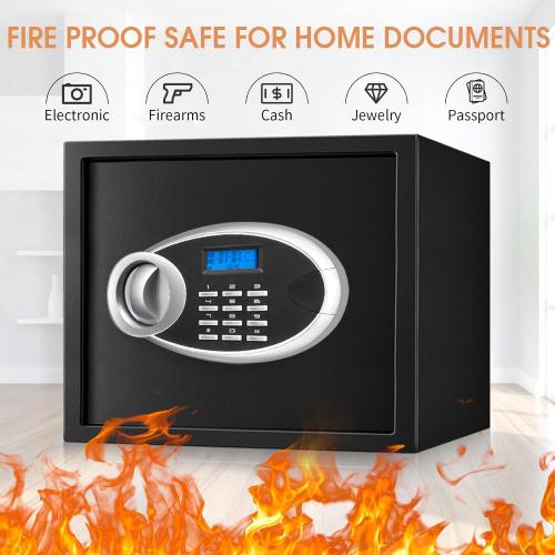 1.6 Cuft Fire proof Safes for HOME USE, Anti-Theft Digital Personal Security Safety Box with Electronic Keypad and Spare Keys, Home Safes Fireproof Waterproof for Money Medicine Document Valuables