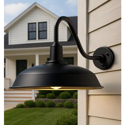 21 Large Black Outdoor Gooseneck Barn Light, Modern Vintage Style Barn Gooseneck Light for Garages, Farmhouses and Porches