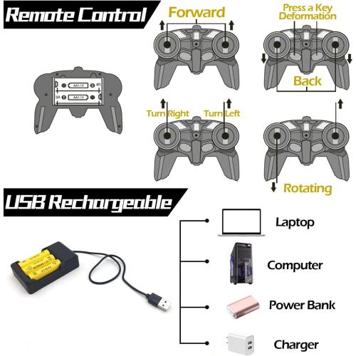 Remote Control Car - Transform Robot Toys for Boys Teens, Rechargeable RC Cars with Lights, 2.4Ghz RC Car 1:18 Rechargeable 360° Rotating Race Transform Car Birthday Christmas Gifts for Kids