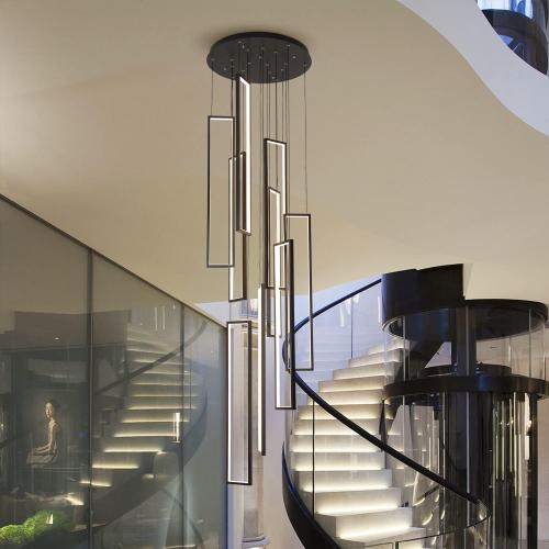 9 Lights Modern High Ceiling Chandelier, Large Long Pendant Light for Stairs, Entryway, Black Long Cluster Chandelier Light. (NO TEST)