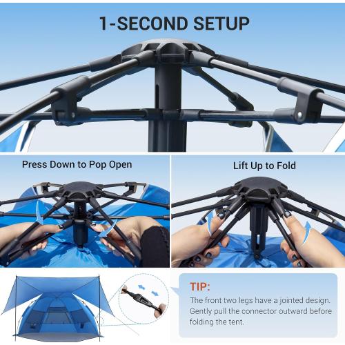 Elegear CumbreX™ Beach Tent with 360° Removable Canopy, 4-6 Person Pop Up Sun Shade Shelter, UPF 50  Automated Installation Double Silver Coating Portable Lightweight Beach Cabana for Beach/Outdoor
