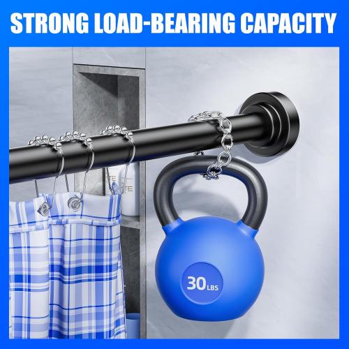 Ausemku Shower Curtain Rod Tension - 26-76 Inch Never Rust Non-Slip Spring Tension Curtain Rod No Drilling Stainless Steel Curtain Rod Use Bathroom Kitchen（Black）