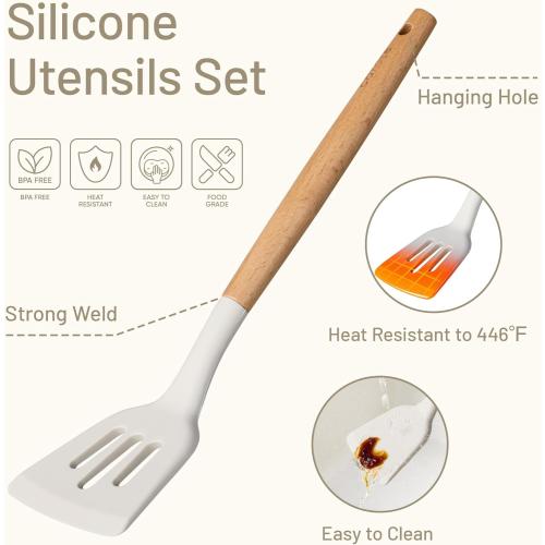 CAROTE 22pcs Silicone Cooking Utensils Set, 446°F Heat Resistant Kitchen Utensils Gadgets Set, Spatula, Turner, Whisk, Tongs