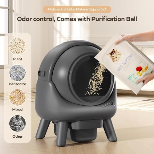 Automatic Litter Box, Self Cleaning Litter Box for Multiple Cats, Smart APP Control & Dual Safety Sensors, 15-Day Large Capacity Waste Bin, Odor Control, Includes Trash Bags,Gray