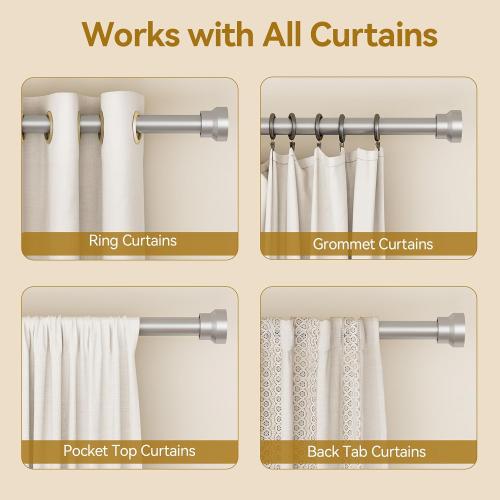 YaFex Curtain Rods 32-144 Inch, Heavy Duty 1 Inch Adjustable Curtain Rod for Windows, Silver Extra Long Window Treatment Rods, Modern Design, Easy Installation