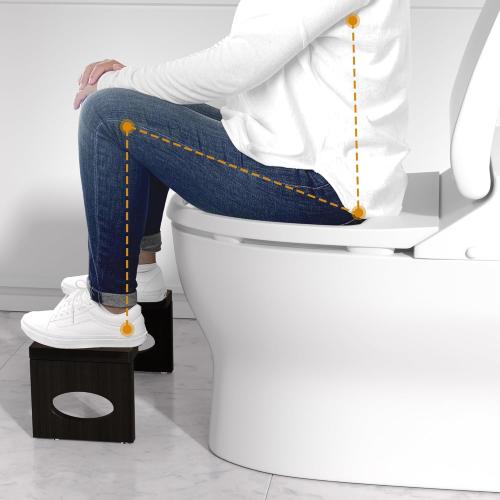 7 Inch Bamboo Toilet Stool, Foldable Poop Stool, Bathroom Step Stool Squat (Brown)