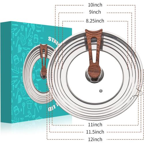 Najor Universal Lid for Pots, Pans and Skillets, Pot Lid With Wooden Standable Handle And Tempered Glass, Fits 8.25, 9, 10, 11, 12 Diameter Pots and Pans