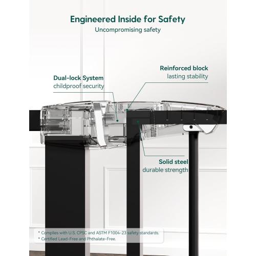 Babelio Baby Gate for Doorways and Stairs, 26-40 Auto Close Dog Gate, PressGuard C5, Easy-Install Pressure Mounted Satey Door, No Drilling Safety Gate for Child and Pets, Black