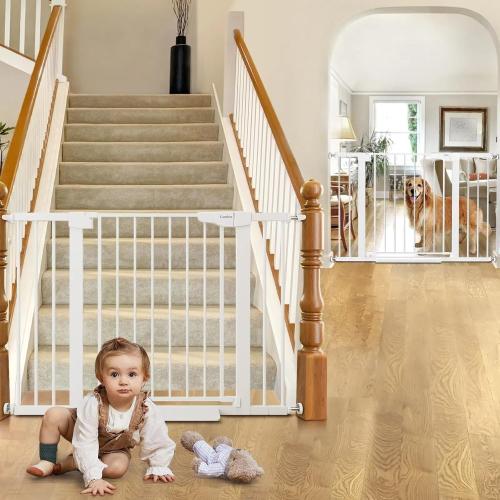 Cumbor 2 Pack 29.7-46 Baby Gate for Stairs, Mom's Choice Awards Winner-Auto Close Dog Gate for doorways, Easy Install Pressure Mounted Pet Gates indoor, Easy Walk Thru Wide Safety Gate for Dog, White