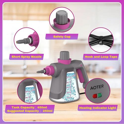 Grey Pressurized Handheld Steam Cleaner, Portable Steam Cleaner Multipurpose for Home, Multi-Surface Steam Cleaner for Tile, Grout, Windows, Bathroom, Kitchen, Car Cleaning, with Accessories