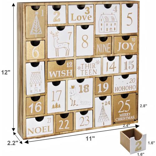 Juegoal Advent Calendar with 25 Drawers Countdown to Christmas, Refillable Wooden Advent Xmas Gift for Kids, 12 Inches Tall