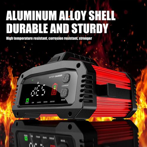 Black and Red 25A Battery Charger, 2/8/20/25 Amp 12V/24V LiFePO4 Lead Acid Fully Automatic Battery Maintainer with Engine Start, 8-Stage Car Battery Trickle Charger, Desulfator for AGM,STD,Gel,Deep Cycle Batteries