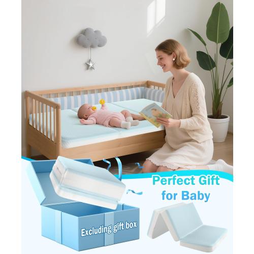 3'' Trifold Crib Mattress,38x26 Inch Trifold Mattress for Playpen and Playard,Portable Travel Memory Foam Mattresses Baby Infant, Odorless Breathable Pack and Play Mattresses Removable Cover