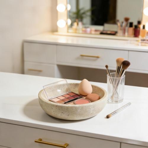 Large Decorative Marble Bowl, 7.87 inches,Natural Stone Round Bowl for Home  (beige)