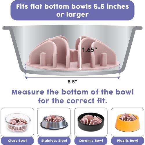 Awoo Great Vibes - Silicone Slow Feeder for Dog Bowls Over 5.5 Inches - Non-Slip, Wet and Dry Food-Compatible Pet Dish with Suction Cups - Extends Mealtime for Fast Eaters - Dishwasher Safe (Mauve)