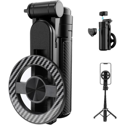 4-in-1 Multifunctional Magnetic Selfie Stick,Portable Pocket Size Selfie Stick for iPhone Magsafe,360° Rotation Phone Tripod with Wireless Remote for iPhone & Android