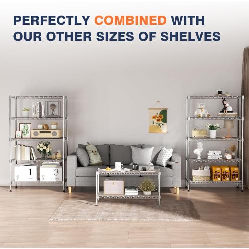 5-Tier Heavy Duty Metal Shelf,Chrome Wire Shelving Unit 35Wx18Dx71H | Height Adjustable Storage Wire Shelves with Lockable Wheels for Garage,Kitchen,Office,Bathroom,Studio