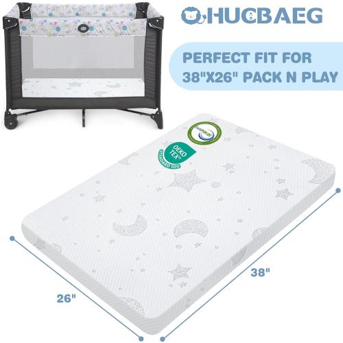 Pack and Play Mattress, 38x26 Pack N Play Mattresses Pad with Breathable Jacquard Cover, Dual-Sided Soft & Firm Memory Foam Baby Mattress for Pack N Play
