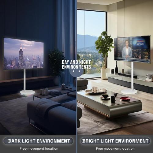 Mobile Floor TV Stand for 18-45 inch Screen with RGB Lights Base, Universal Swivel TV Stand, Height Adjustable, Tiltable, Holds up to100lbs, Equip with Scilent Wheels with Brakes