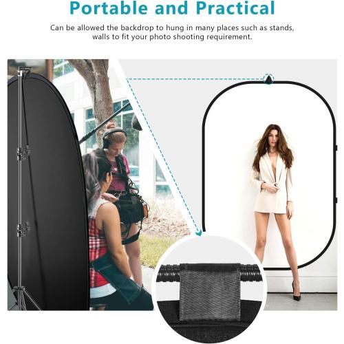 Neewer 5x7ft/1.5x2m Chromakey Foldable Backdrop with Stand 8.5ft/2.6m, 2-in-1 Reversible Black White Green Background Panel for Photography Studio, Live Streaming, Video Calls, Games